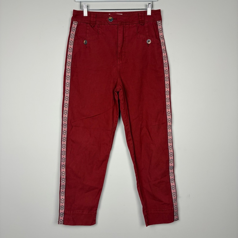 Anthropologie HR Womens Red Crop Pants Side‎ Trim Stretch Cotton Chino Size 4